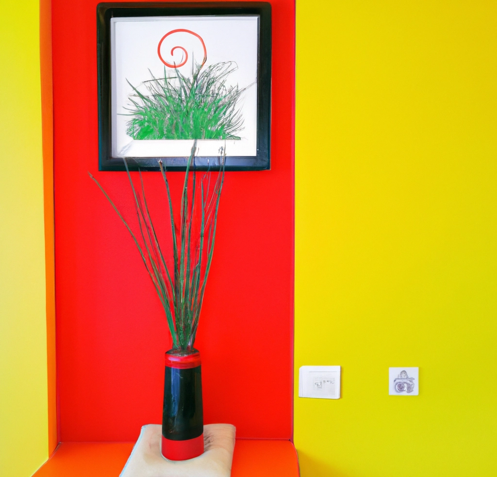 Forma y textura combinada con colores intensos en una pared minimalista.