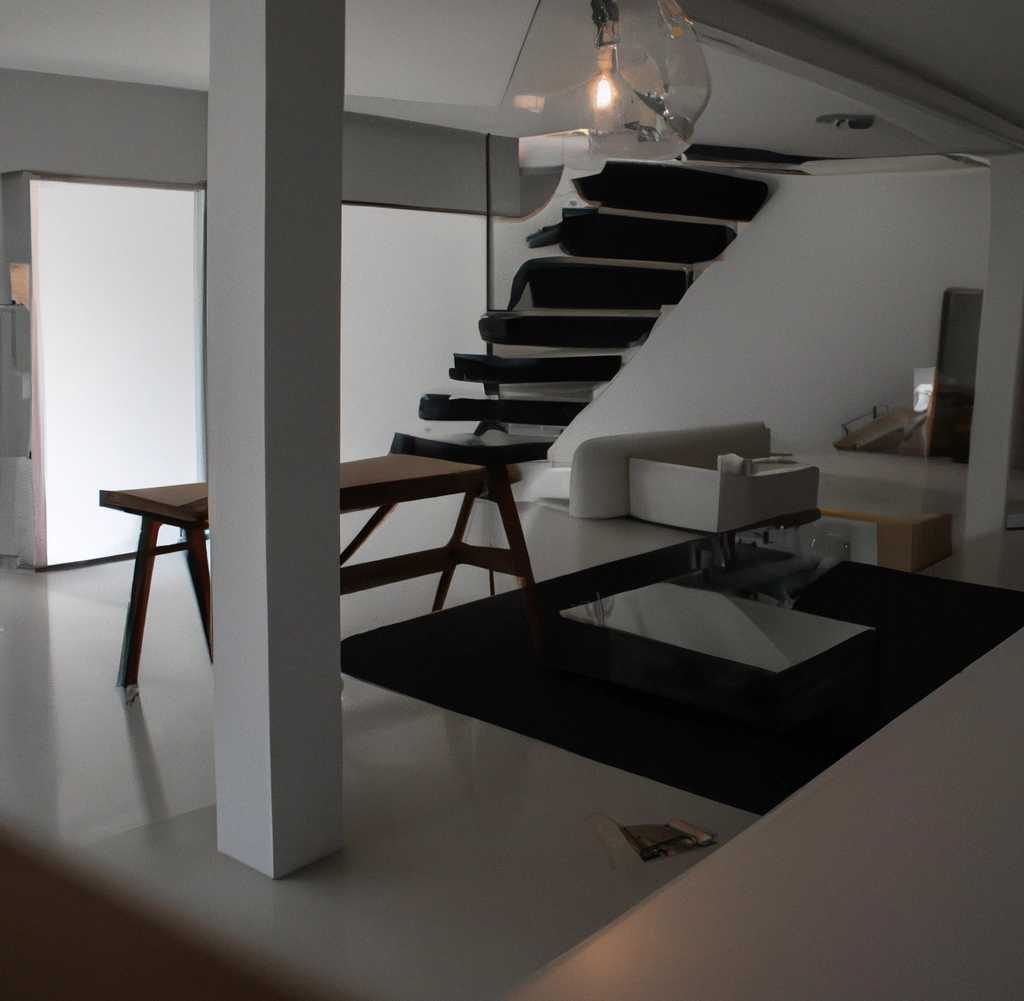 Interior minimalista diseñado con diferentes materiales.