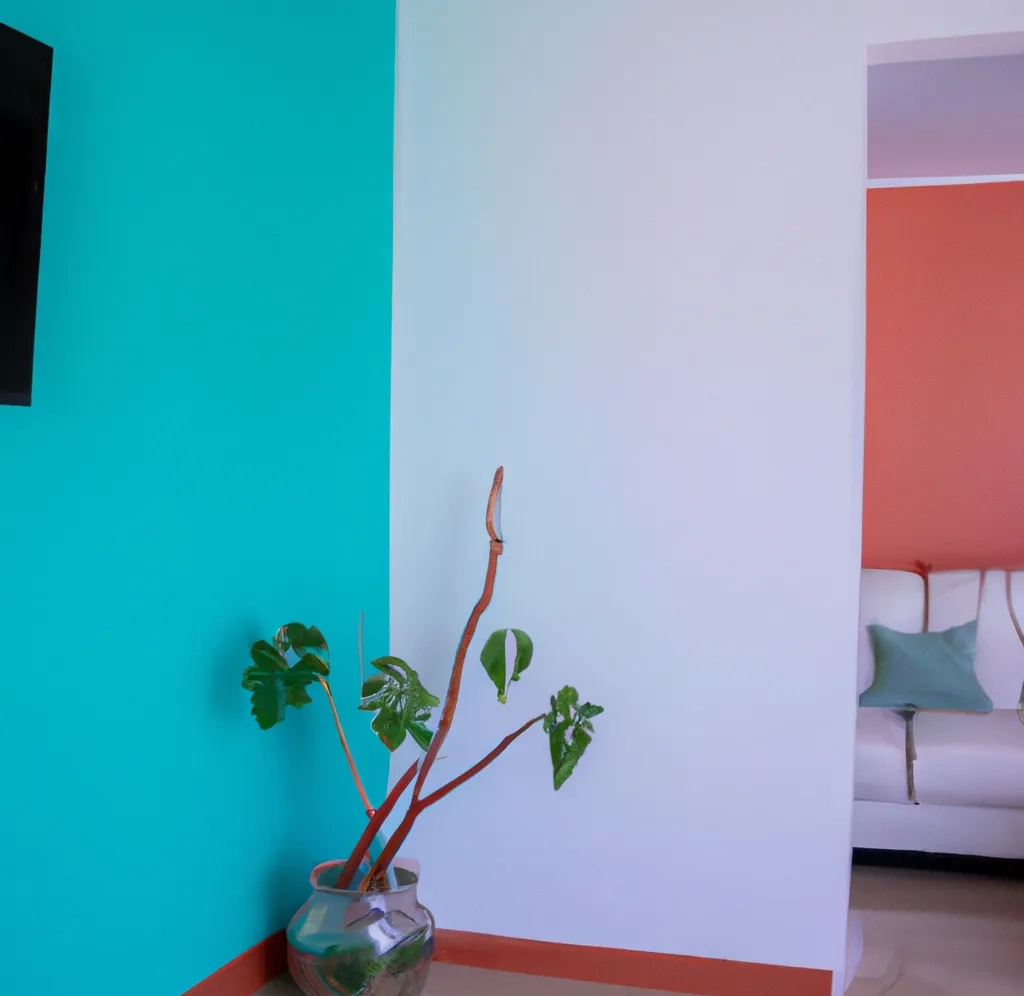 Un dormitorio con colores de acento minimalista.