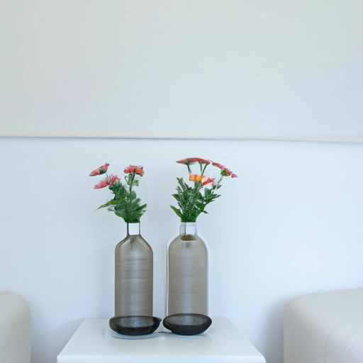 Dos botellas de vidrio cuyo nuevo propósito es decorar un espacio minimalista.